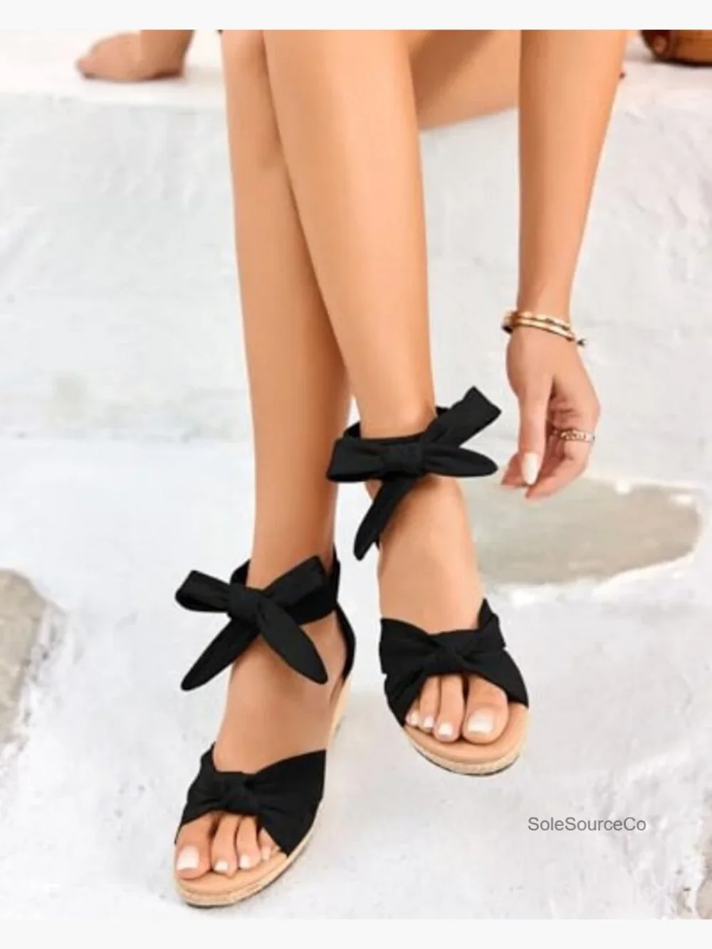 Wedge Sandals with Bow Back Zip Espadrilles Platform Summer Dress Shoes